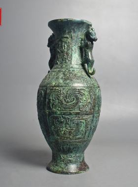 青铜器仿古花瓶摆件双龙双凤花瓶