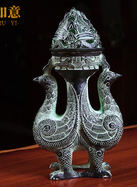 复古风青铜器双凤工艺品