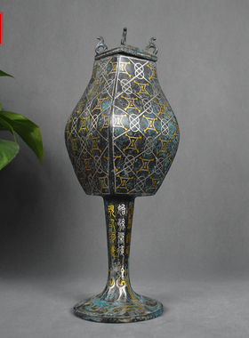 仿古青铜器方铜壶错金银方瓶铜壶