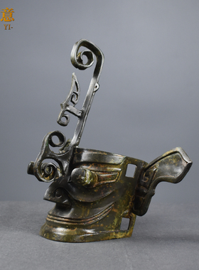 御如意仿古三星堆戴冠纵目铜摆件