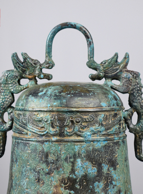 仿古青铜器双龙钟铜钟乐器挂件摆件家居装饰品工艺品摆件影视道具