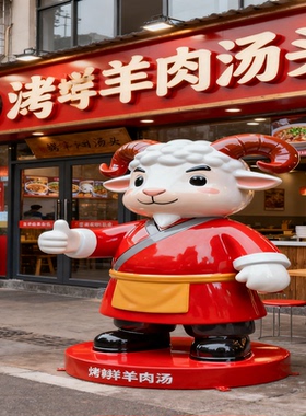 羊肉店门口摆放卡通玻璃钢雕塑打卡艺术拍照店铺门口设计引流神器
