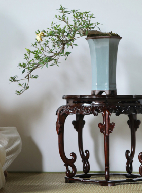 贡匠大红酸枝五足葵形花架