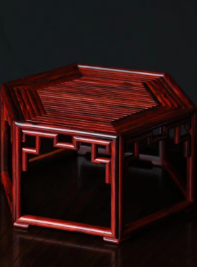 贡匠印度小叶紫檀六方香几佛像