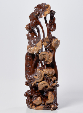 年年有鱼根雕红木乔迁送礼摆件