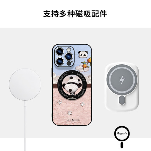 攀爬熊猫适用苹果17Promax手机壳新款磁吸带支架iPhone16Pro保护套支点软边ip15高级感的14可爱女13pm全包Ho3 - 图2
