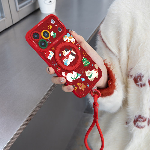 圣诞猫猫适用iPhone17Promax手机壳新款苹果16Pro磁吸带支架套Bo5液态硅胶支点ip15高级感14可爱红色13pm全包 - 图2