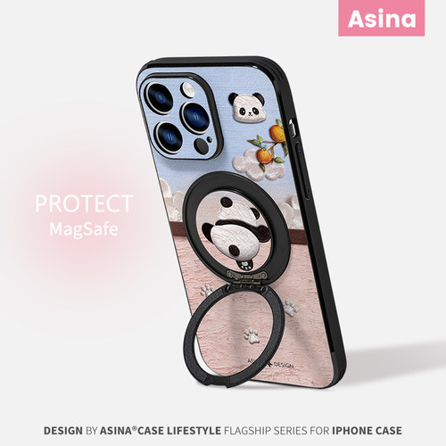 攀爬熊猫适用苹果17Promax手机壳新款磁吸带支架iPhone16Pro保护套支点软边ip15高级感的14可爱女13pm全包Ho3 - 图1