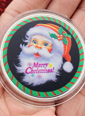 现货 圣诞老人彩印雪橇镶钻镀银纪念章 贺年礼物金币硬币纪念币
