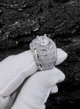 跨境欧美潮牌嘻哈指环混镶大锆石