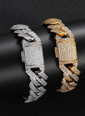 欧美饰品15mm翻盖扣菱形古巴链手