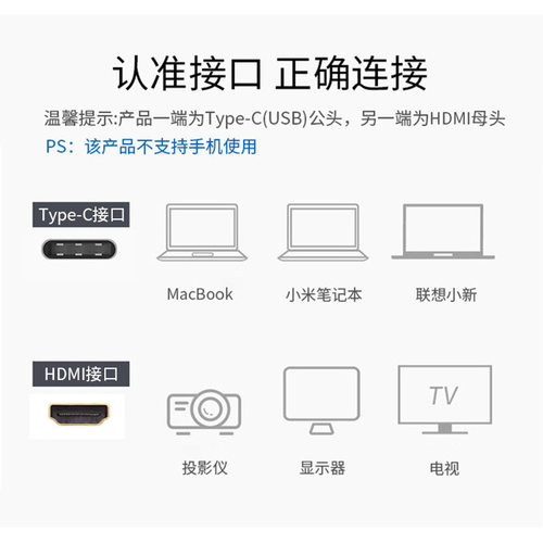 type-c转HDMI转换器TYPE-C转VGA适用于笔记本电脑手机连接电视投屏线显示器转接头 - 图3