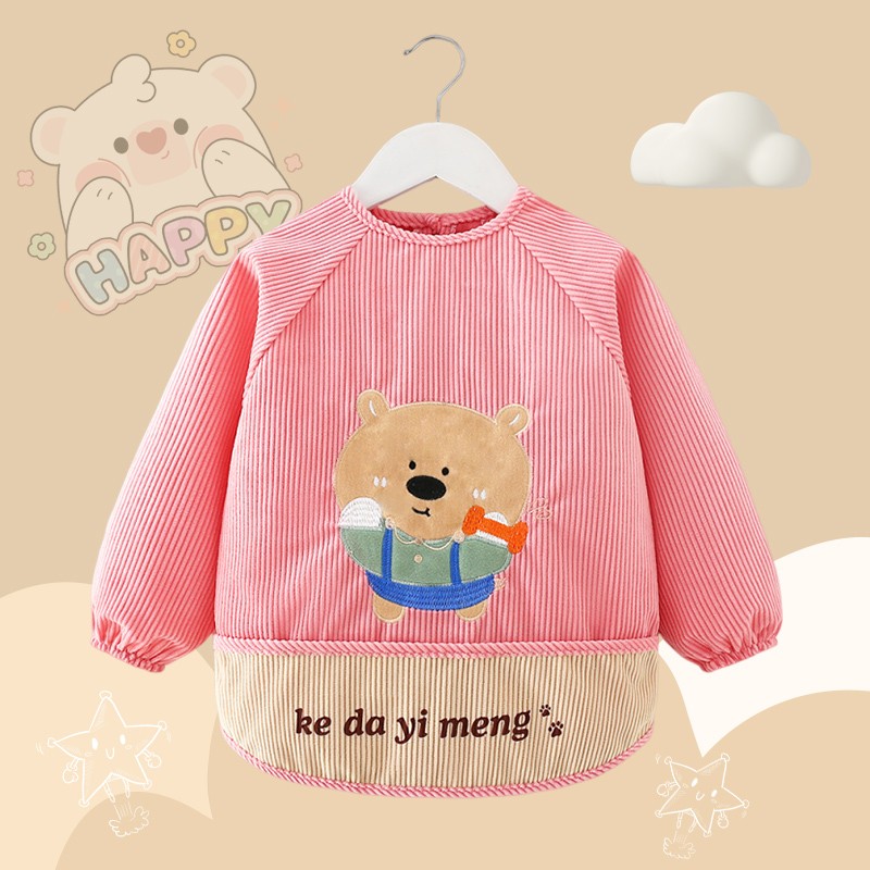 Western style new autumn and winter baby smock children's bib waterproof and anti-dirty kindergarten male and female baby eating apron reverse wear