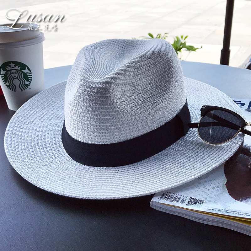 鹿三先生鹿三先生夏季新款帽子男士宽檐礼帽草编遮阳英伦爵士帽防晒草帽2