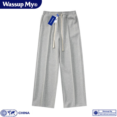 Wassup My国潮裤子男春秋季宽松直筒阔腿百搭休闲运动长裤卫裤 - 图0