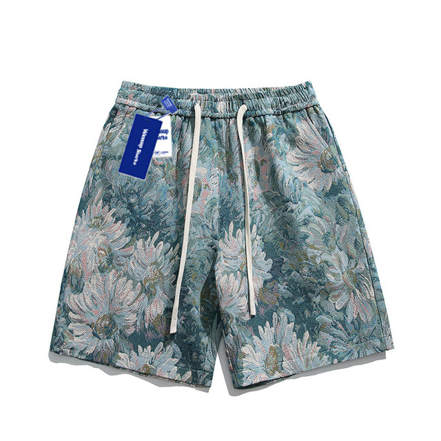 National trend embroidered floral shorts beach pants couple