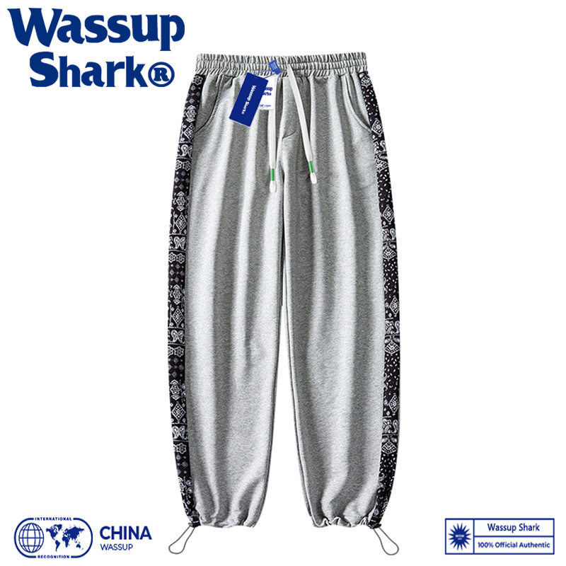 Wassup Shark潮牌束脚卫裤男士春秋夏季抽绳百搭宽松休闲运动长裤 - 图0