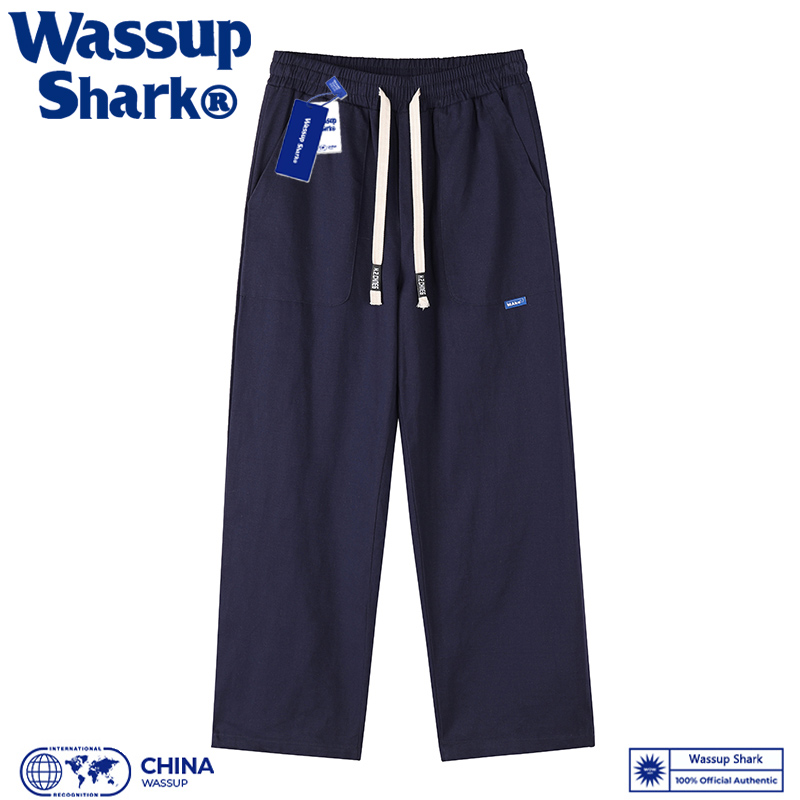 Wassup Shark美式直筒宽松休闲裤秋冬季男生纯棉运动裤工装长裤子