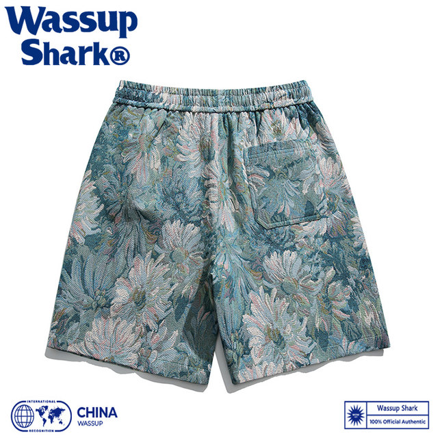 National trend embroidered floral shorts beach pants couple