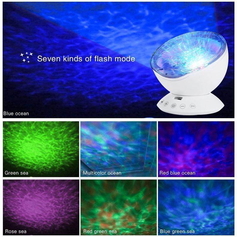 海洋海浪投影灯儿童卧室动态水波纹助眠小夜灯七彩浪漫氛围音响灯 - 图0