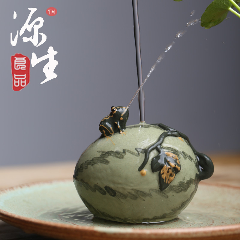 包郵宜興紫砂茶寵茶玩手工噴水小雕塑西瓜葫蘆雕塑茶道茶盤擺配件