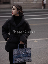 Sheee-G small sub-high-end mid-length black down jacket for women 2023 autumn and winter new Korean version 90 suede