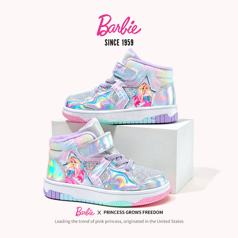 芭比童鞋女童运动鞋2025新款冬季软底加绒儿童二棉鞋女童板鞋高帮,淘宝优惠券,粉丝福利购,淘宝优惠卷