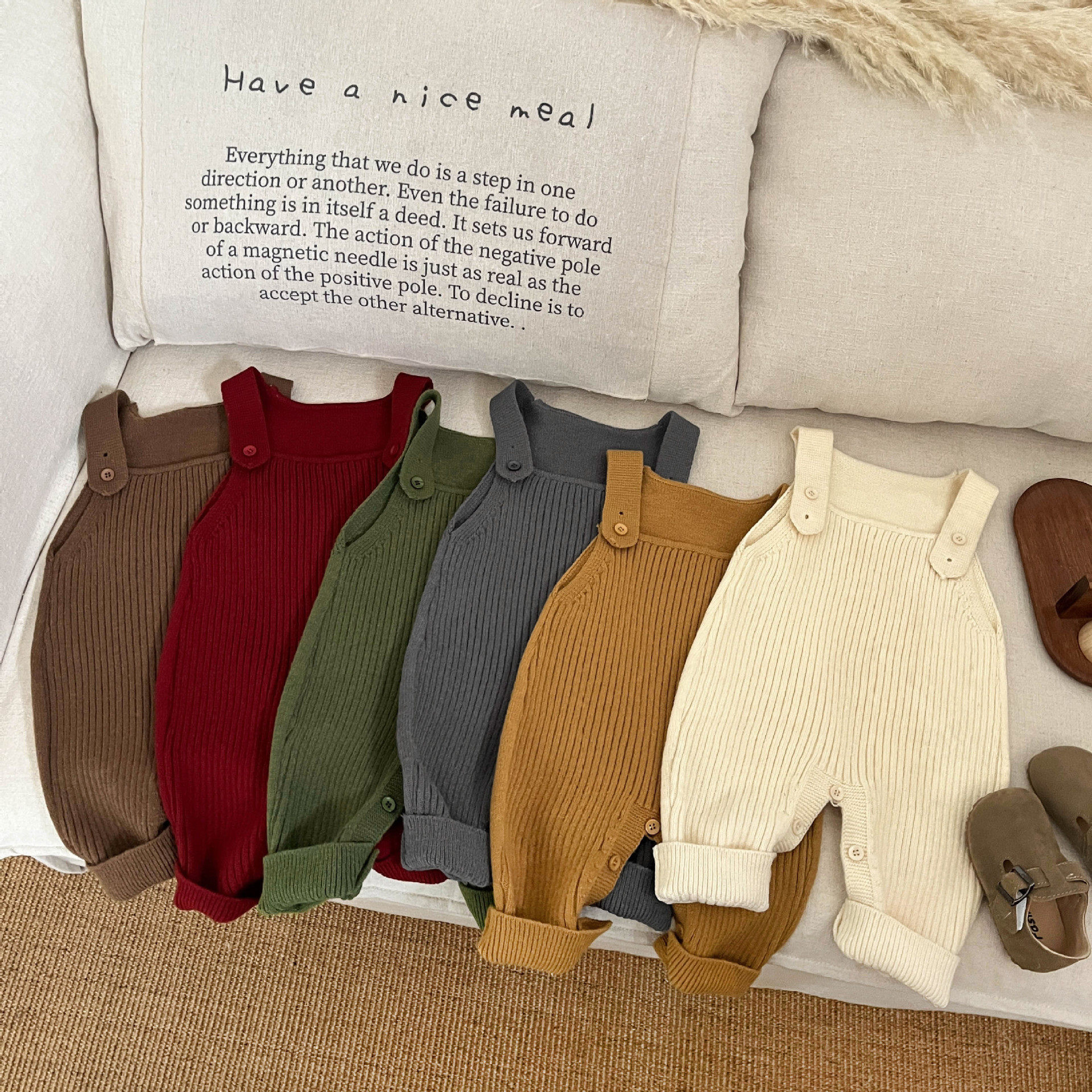 韩版婴儿连体衣春秋男女宝宝针织百搭背带裤婴幼童毛线长裤爬,淘宝优惠券,粉丝福利购,淘宝优惠卷