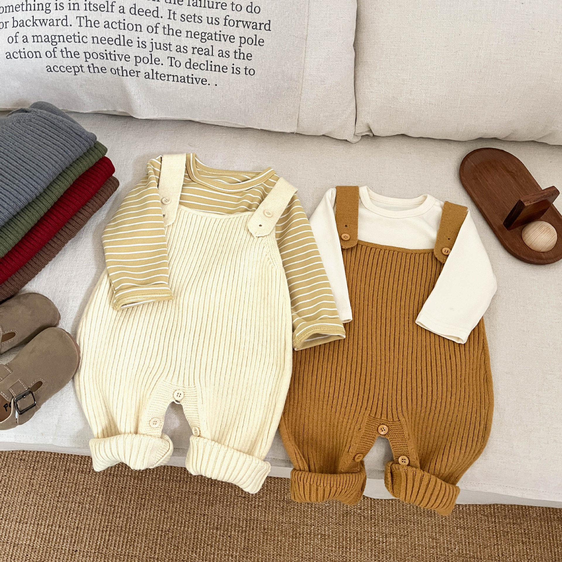 韩版婴儿连体衣春秋男女宝宝针织百搭背带裤婴幼童毛线长裤爬,淘宝优惠券,粉丝福利购,淘宝优惠卷