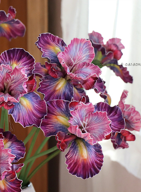鸢尾花仿真花油画复古客厅摆设