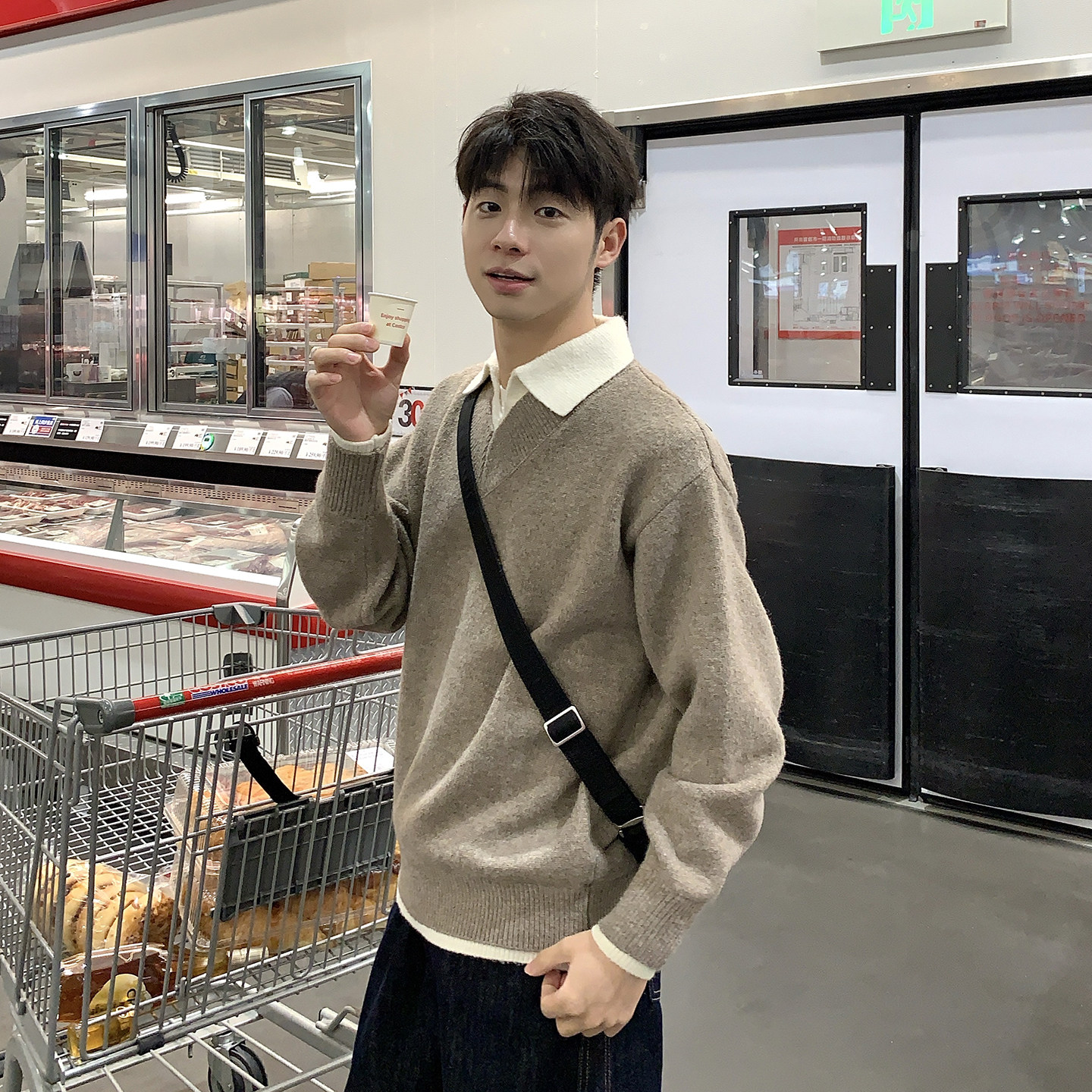 假两件翻领羊毛毛衣男2025新款秋冬季加厚慵懒风男款内搭针织衫,淘宝优惠券,粉丝福利购,淘宝优惠卷