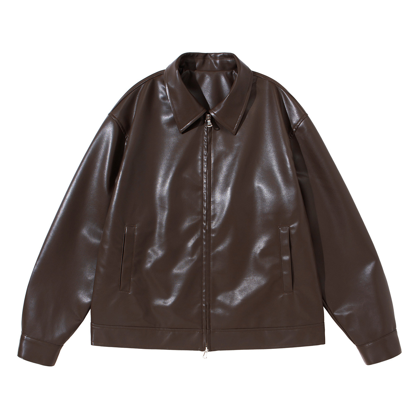 暗物质咖啡色翻领短款皮衣男生2025新款秋季休闲宽松防风夹克外套,淘宝优惠券,粉丝福利购,淘宝优惠卷