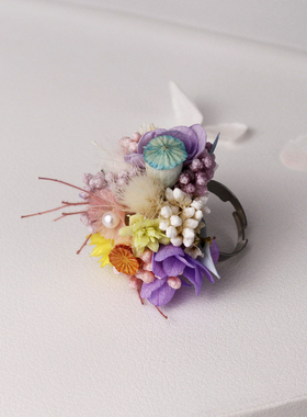 永生花真花戒指成品材料DIY对戒求婚订婚礼物草坪婚礼拍照装饰品