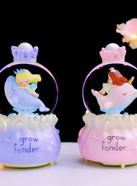 海豚女孩水晶球音乐盒八音盒雪花旋转梦幻公主男女生生日圣诞礼物