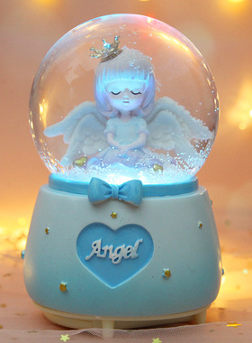 天使女孩下雪水晶球音乐盒公主发光旋转八音盒闺蜜儿童生日礼物女