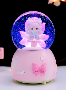 卡通少女心九尾狐水晶球摆件音乐八音盒可爱女孩女生生日节日礼物