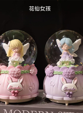 发光旋转花仙女孩水晶球音乐盒
