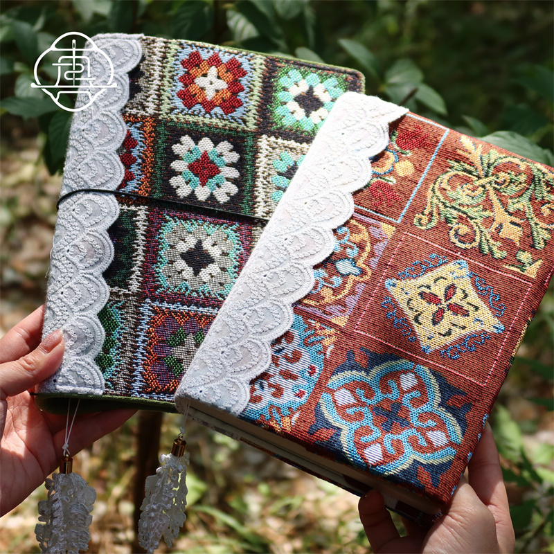 真我 蕾丝花窗 原创复古手账本手帐手工布书衣日记笔记本a5a6 - 图1