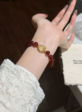 天然石榴石黄水晶手链女款单圈小众招桃花转运珠希洛阁