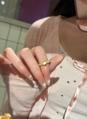 天然水沫玉戒指女款轻奢开口可调节925银镀金送女友闺蜜生日礼物