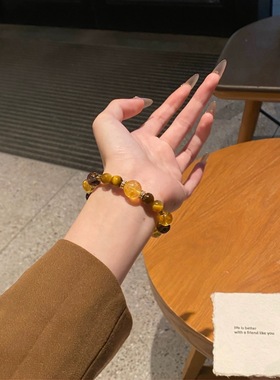 金霸天然黄塔晶金虎眼石黄水晶设计手链茶晶手串希洛阁
