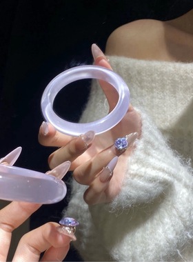 天然水晶猫眼雪翠天山翠手镯冰翠玉镯女款金丝玉圆条扁镯子合集