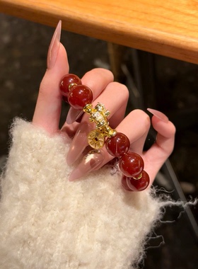 「来财小马」新中式碎冰冰金木马红玛瑙串珠手链本命年希洛阁