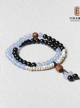 星月P提【中国木雕博物馆】0.6珠径糖心玛L彩曜配饰款双圈手串