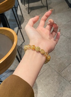 天然黄塔晶招财黄水晶手链金发晶黑金超虎眼石希洛阁