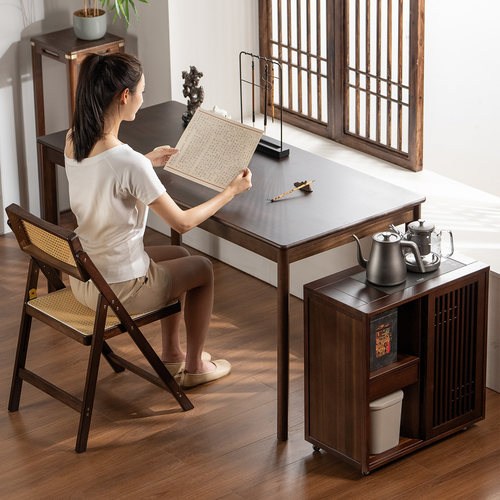 新中式原木茶桌椅组合家用客厅泡茶台实木小桌子小户型书桌电脑桌 - 图0