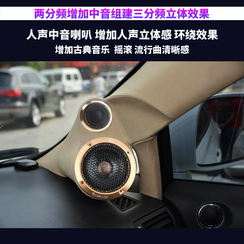 德国A牌汽车音响改装3.5寸中音喇叭3寸中置喇叭升级三分频环绕声