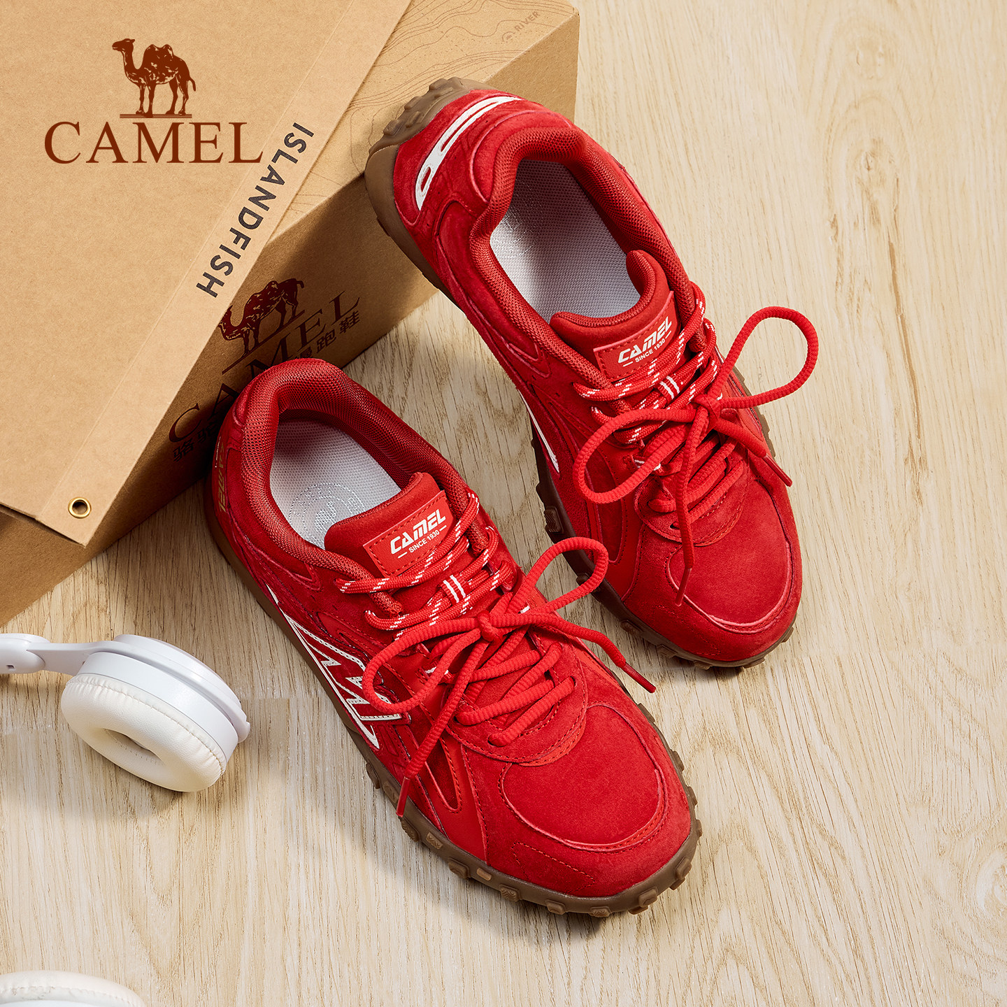 骆驼山川板鞋女2026新款红色百搭复古休闲鞋防滑舒适运动鞋德训鞋,淘宝优惠券,粉丝福利购,淘宝优惠卷