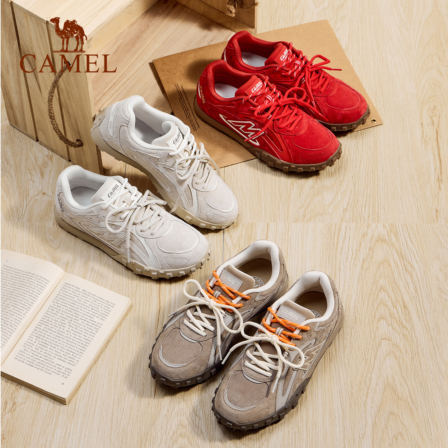 骆驼山川板鞋女2026新款红色百搭复古休闲鞋防滑舒适运动鞋德训鞋,淘宝优惠券,粉丝福利购,淘宝优惠卷