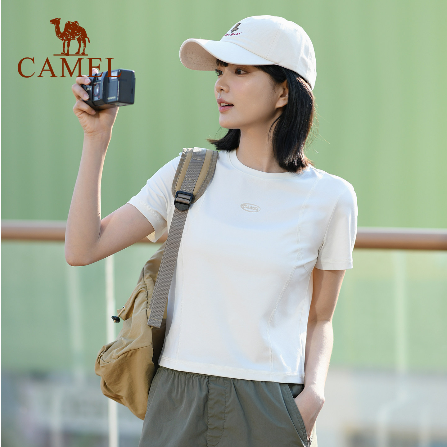 骆驼运动速干t恤女短款2026夏季新款基础圆领凉感休闲百搭短袖T恤